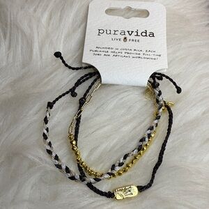 NWT Pura Vida Black and Gold Beaded Bracelet Trio